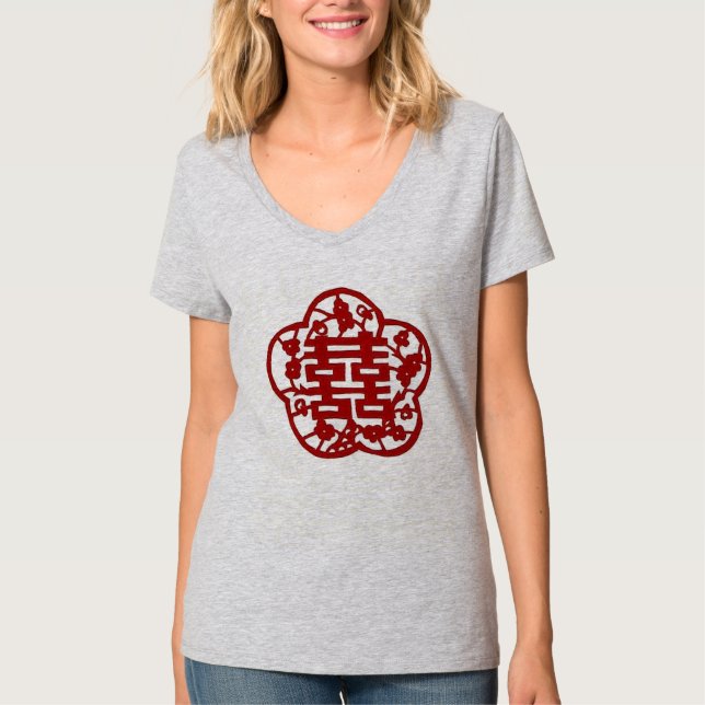 Chinesisches doppeltes Glück-T-Shirt T-Shirt (Vorderseite)