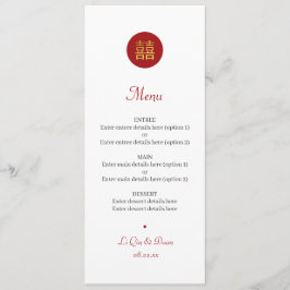 Chinesisches "Double Happiness Red Gold Wedding Me Menükarte