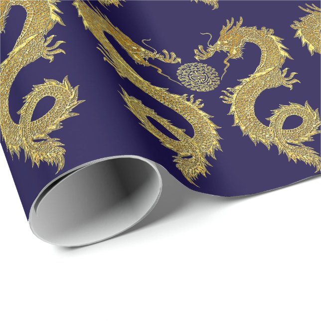 Chinesisches Drache-Wohlstands-Symbol Ihre Farbe Geschenkpapier (Rolleneckpunkt)