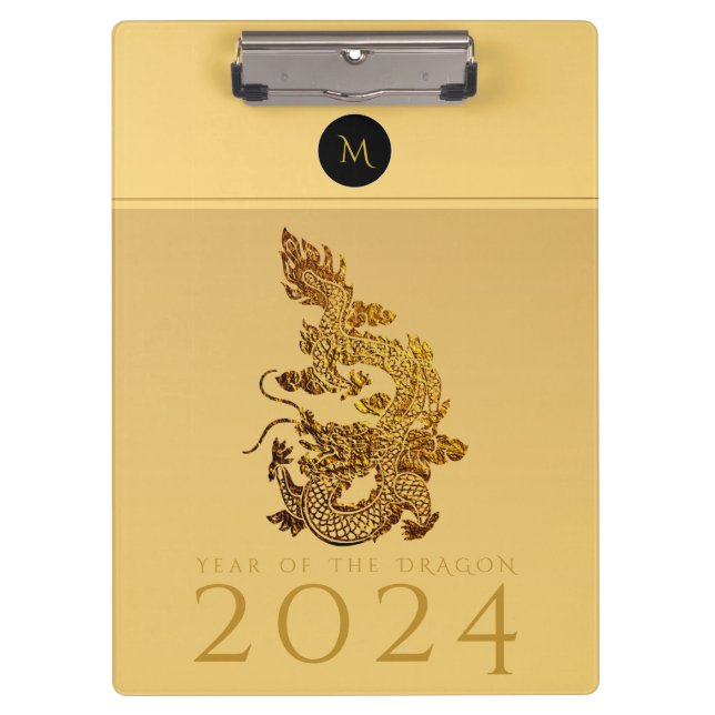Chinesisches Drachenjahr 2024 Elegante Monogram Cb Klemmbrett (Vorderseite)