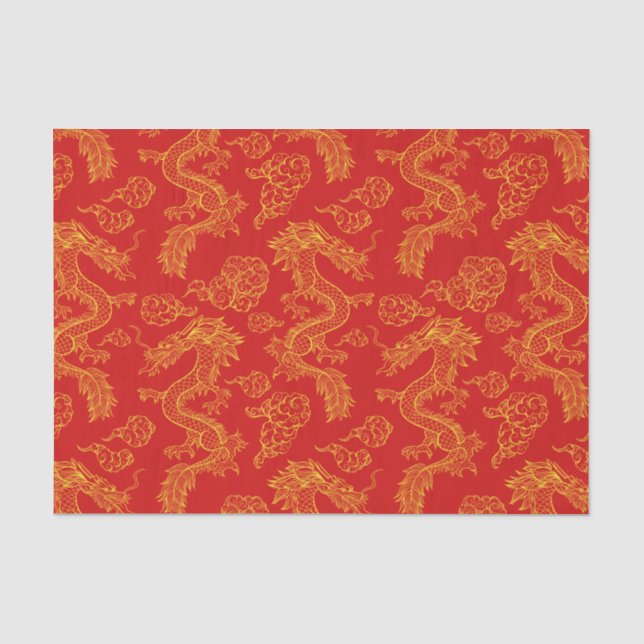 Chinesisches Drachenrot und Gold-Thema Seidenpapier (Vorderseite)