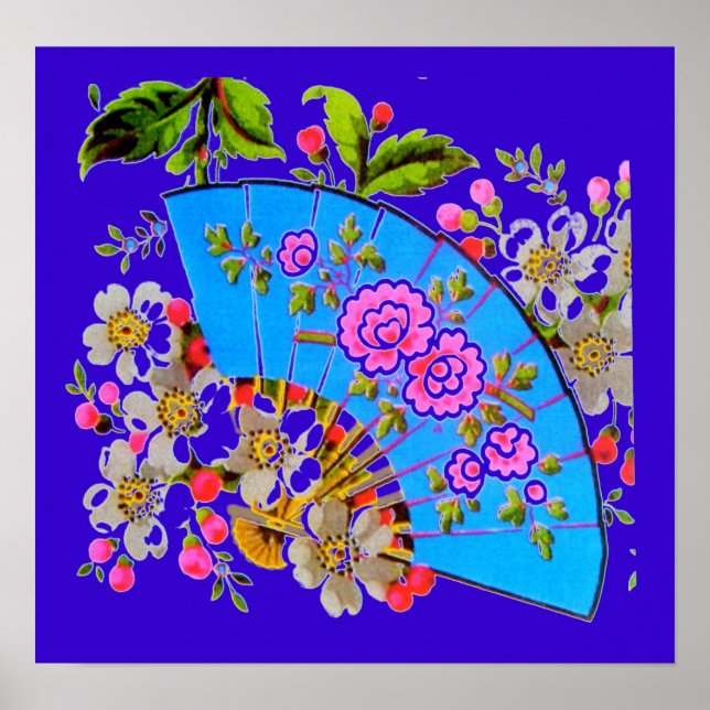 Chinesisches Fan Blue Poster (Vorne)