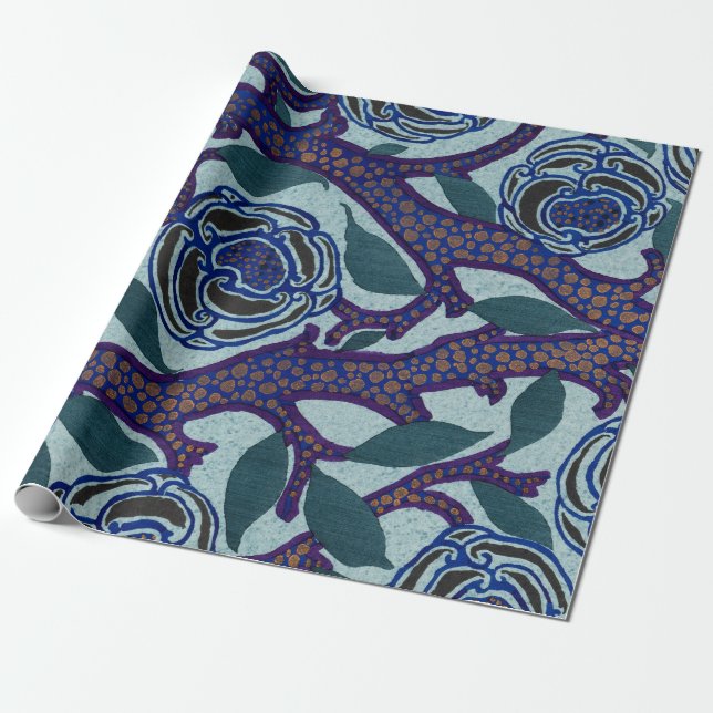 CHINESISCHES FLORALLPATTERPAPIER IN DER BLUES GESCHENKPAPIER (Ungerollt)