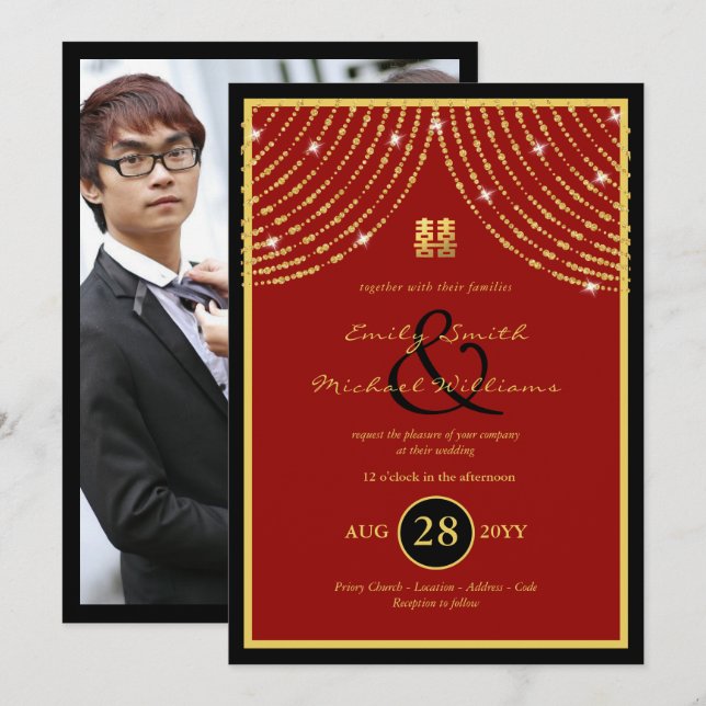 Chinesisches FOTO Hochzeit einladen Ampersand Einladung (Vorne/Hinten)