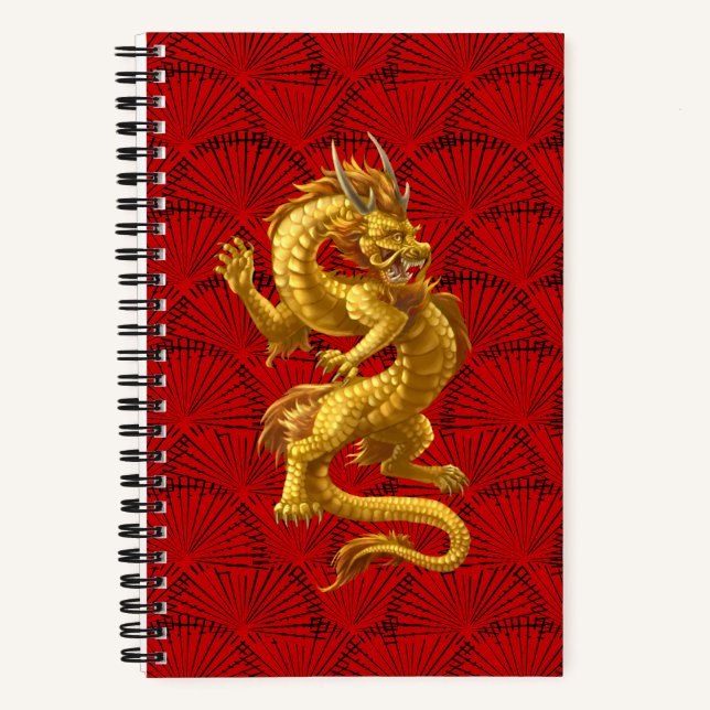 Chinesisches Gold Dragon Spiral Notebook Notizbuch (Vorderseite)