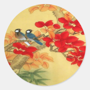 Chinesisches Gold und Rote Flora Runder Aufkleber