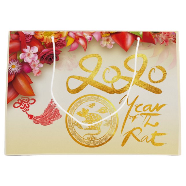 Chinesisches Goldpapier-Schnitt Rat 2020 L Geschen Große Geschenktüte (Vorderseite)
