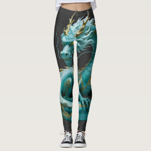 Chinesisches grünes Gold-Drache Kunst Fantasy-Desi Leggings