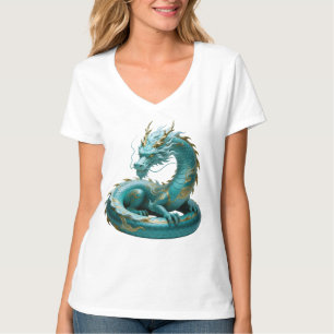 Chinesisches grünes Gold-Drache-Kunst-Fantasy-Desi T-Shirt
