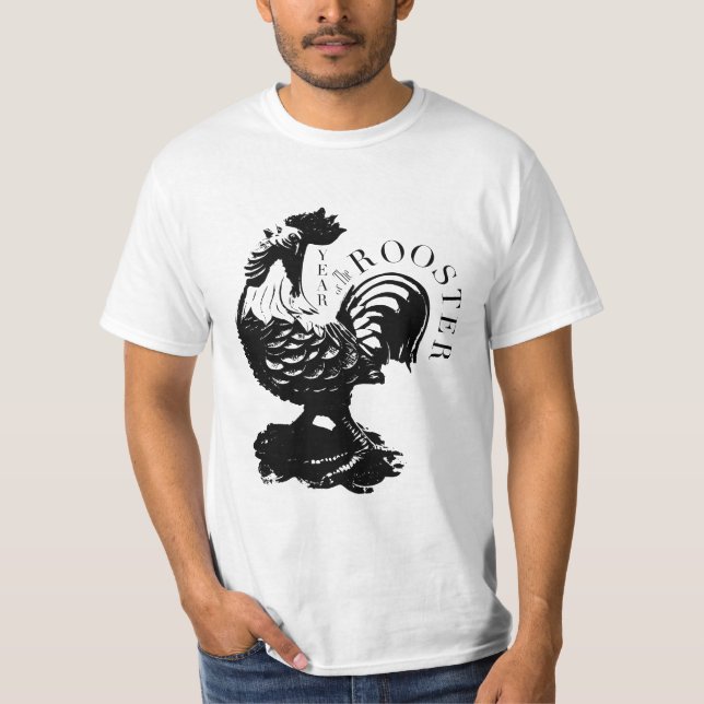 Chinesisches Hahn-Jahr-Schwarz-Silhouette T-Shirt (Vorderseite)