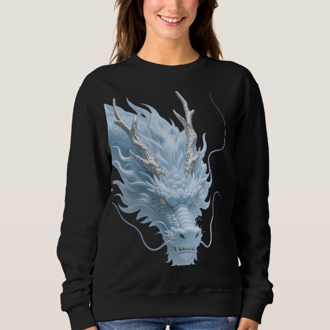 Chinesisches Hellblaues Drachen Kunst Fantasy Desi Sweatshirt (Vorderseite)