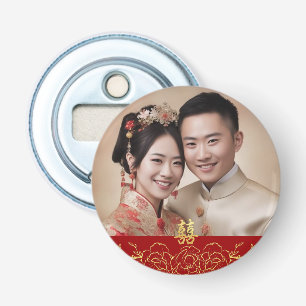 Chinesisches Hochzeitsalbum in Rot-Gold, Doppel-Fo Flaschenöffner