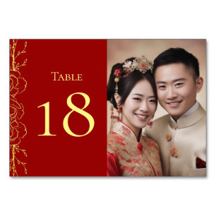 Chinesisches Hochzeitsalbum in Rot-Gold, Doppel-Fo Tischnummer