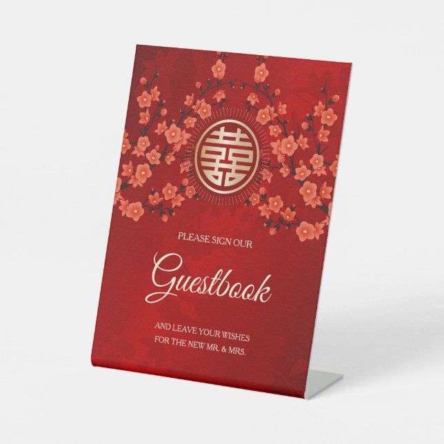 Chinesisches Hochzeitsbuch Cherry Blossom Sockelschild (Vorderseite)