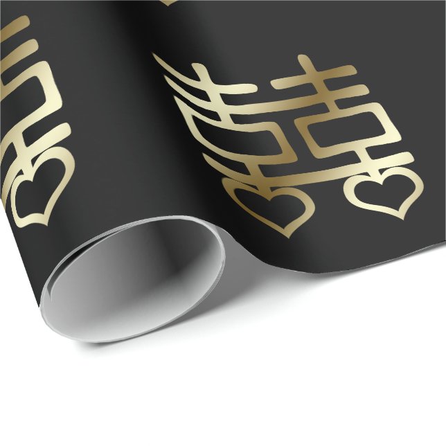 Chinesisches Hochzeitsherz - Doppel-Happy - Detail Geschenkpapier (Rolleneckpunkt)