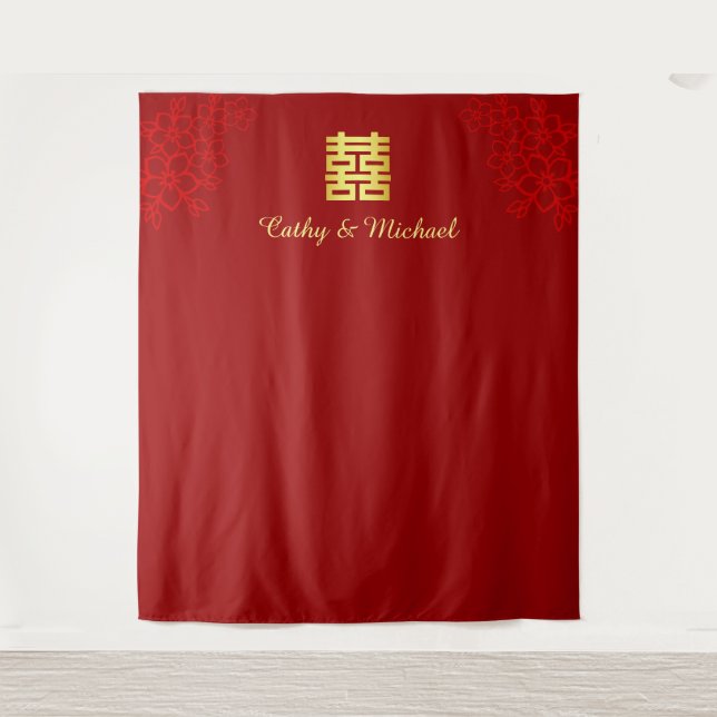 Chinesisches Hochzeitsszenario mit Roter Blüte - H Wandteppich (Vorderseite)