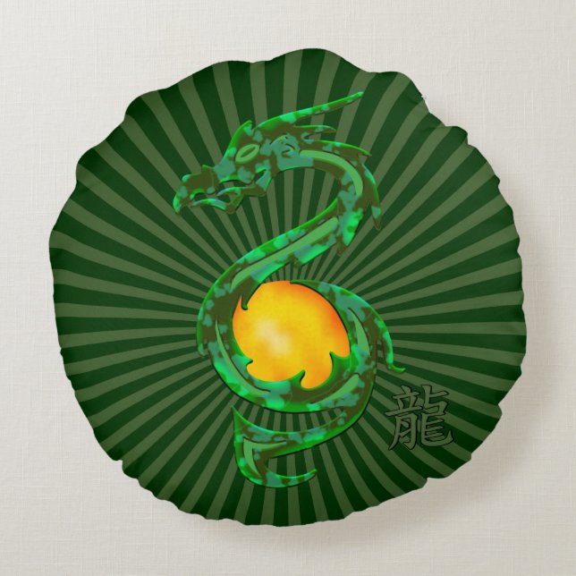 Chinesisches Jahr der Dragon Jade Green Rundes Kissen (Rückseite)