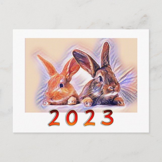 Chinesisches Jahr der Kaninchen 2023 stilisierte K Postkarte (Vorderseite)