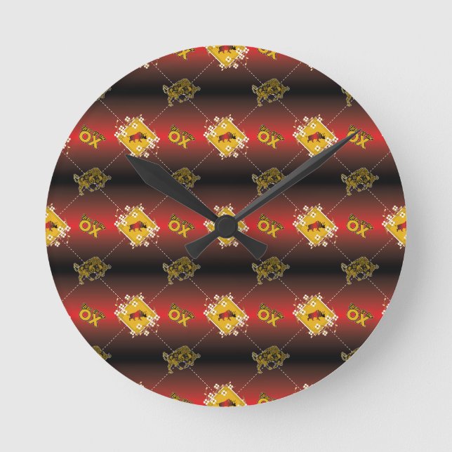 Chinesisches Jahr der Ox Elegant Floral Runde Wanduhr (Vorderseite)