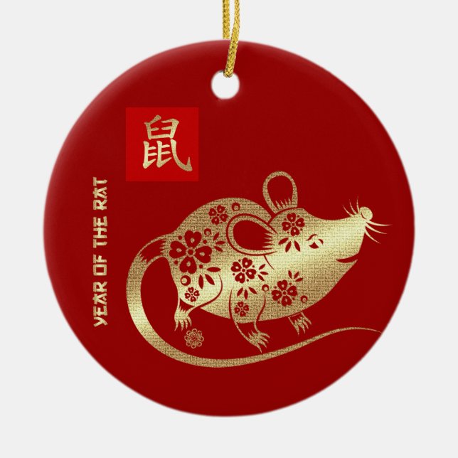 Chinesisches Jahr der Ratte | Geschenk für ein ben Keramik Ornament (Vorne)