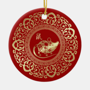 Chinesisches Jahr der Ratte  Sondergeschenk Keramik Ornament