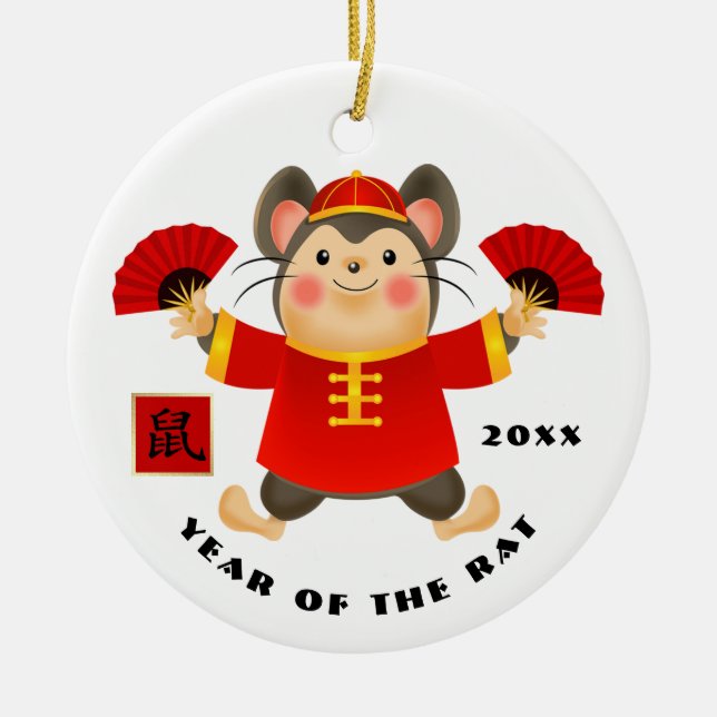 Chinesisches Jahr der Ratten Geschenkschmuck Keramik Ornament (Vorne)