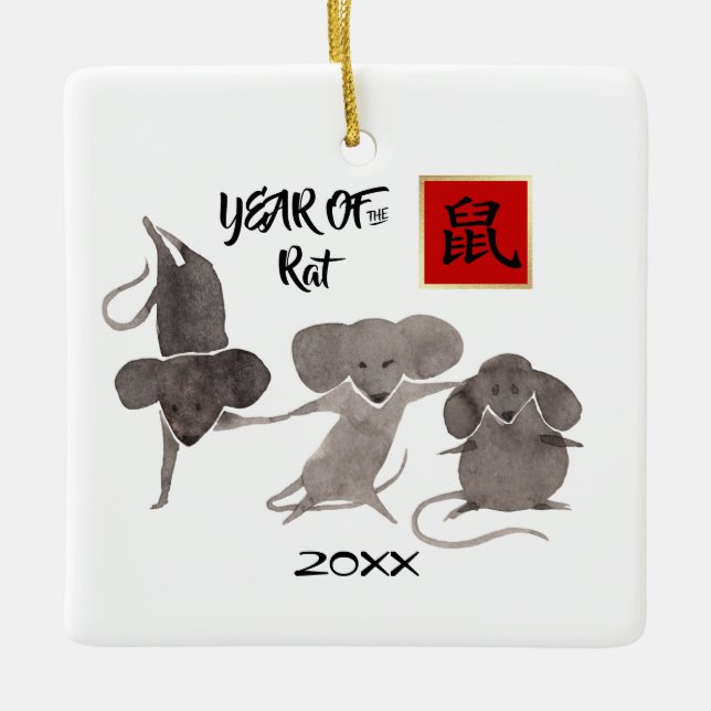 Chinesisches Jahr der Ratten Geschenkschmuck Keramikornament (Vorderseite)
