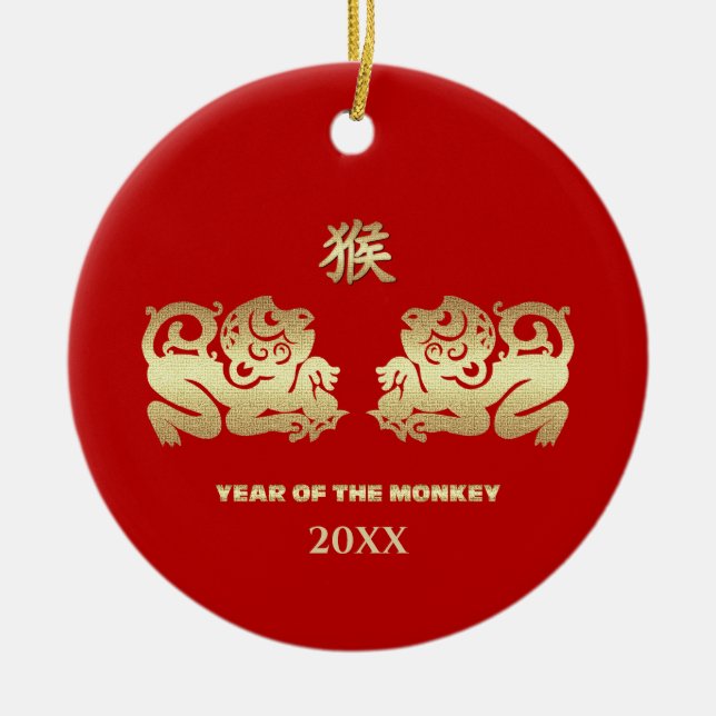 Chinesisches Jahr des Affen-Kernjahrs Keramik Ornament (Vorne)