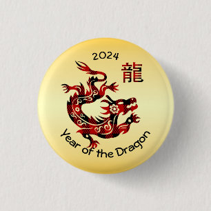 Chinesisches Jahr des Drachen - Buffalo Kariert Button