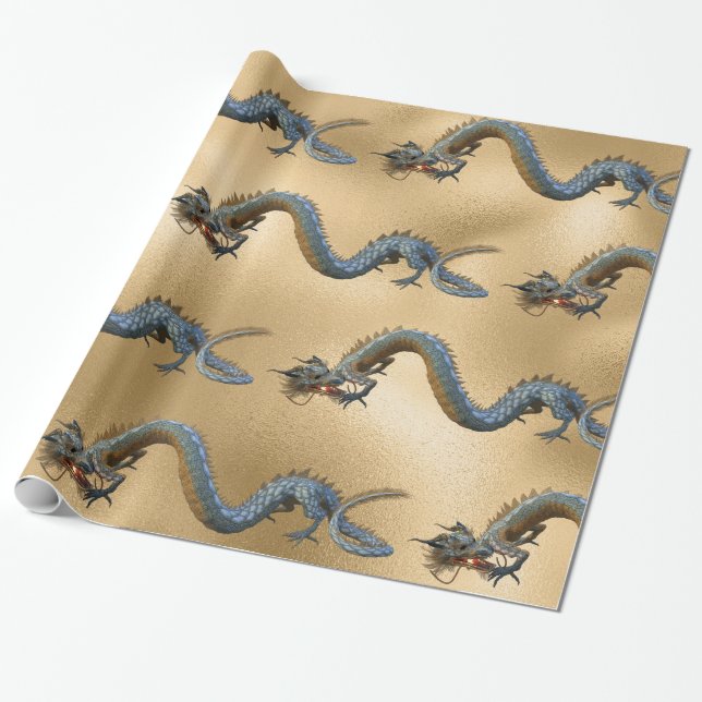 Chinesisches Jahr des Drachen im Gold Geschenkpapier (Ungerollt)