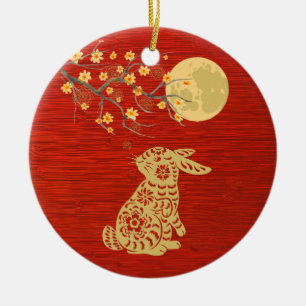 Chinesisches Jahr des Kaninchens Keramik Ornament