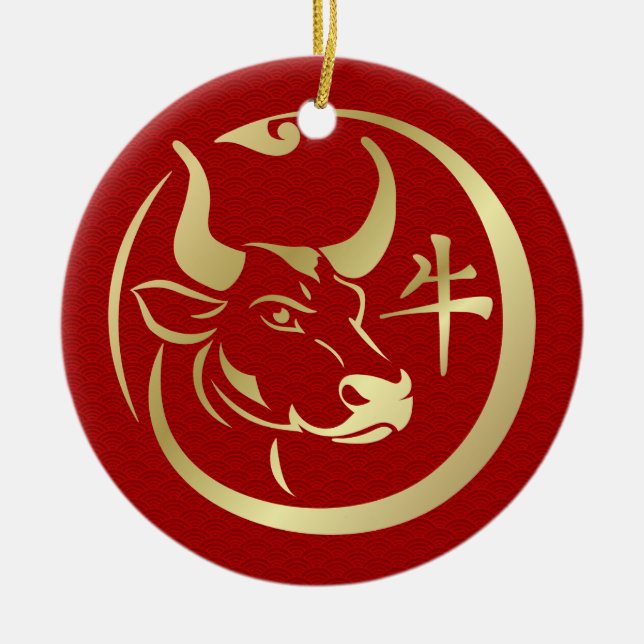 Chinesisches Jahr des Metall-Ochs 2021 Keramik Ornament (Vorne)