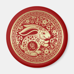 Chinesisches Jahr des Rabbit Red Gold Geschenks Magnet