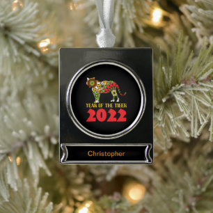 Chinesisches Jahr des Tiger 2022 Banner-Ornament Silber