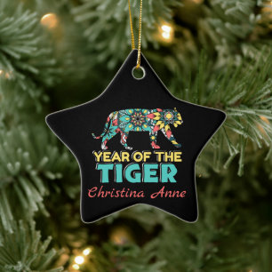 Chinesisches Jahr des Tiger - Mandala Keramik Ornament