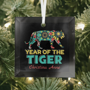 Chinesisches Jahr des Tiger - Mandala Ornament Aus Glas