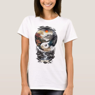 Chinesisches Jang-Symbol mit einem schönen Landsca T-Shirt