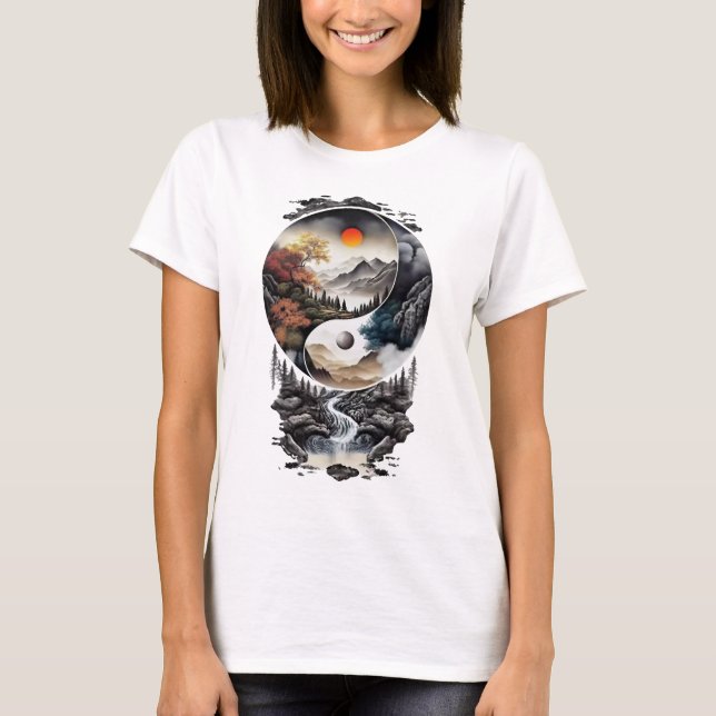 Chinesisches Jang-Symbol mit einem schönen Landsca T-Shirt (Vorderseite)
