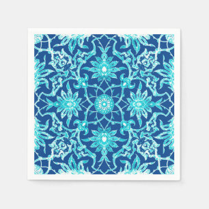 Chinesisches Jugendstil-Muster - Türkis und Blau Serviette