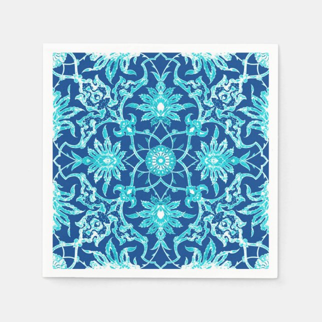 Chinesisches Jugendstil-Muster - Türkis und Blau Serviette (Vorderseite)