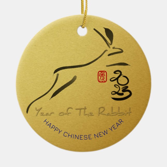 Chinesisches Kaninchenjahr 2023 Keramik O Ornament (Vorne)
