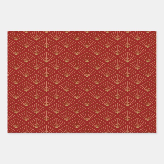 Chinesisches Kaninchenjahr Rotes Gold Goldenes Zod Geschenkpapier Set (Vorderseite)