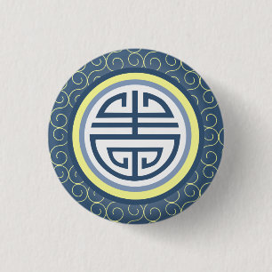 Chinesisches Langlebigkeitssymbol ・ Blau und Gel Button