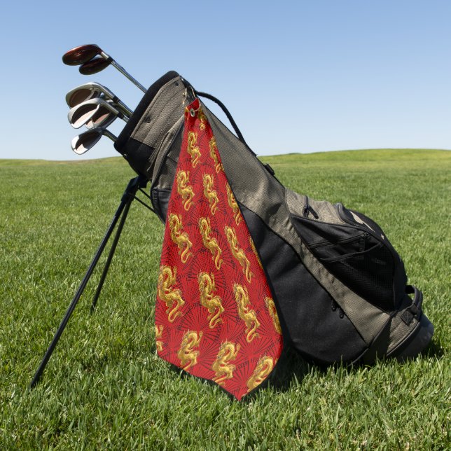 Chinesisches Lucky Gold Dragon Golf Handtuch (Gras)