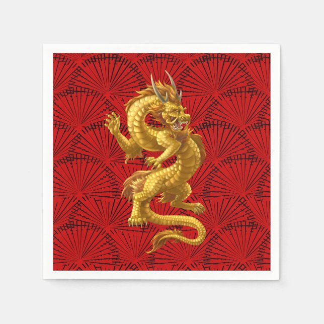 Chinesisches Lucky Gold Dragon Paper Napkins Serviette (Vorderseite)