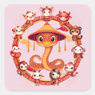 Chinesisches Lunar-Neujahrsschlangen-Design 1 Quadratischer Aufkleber