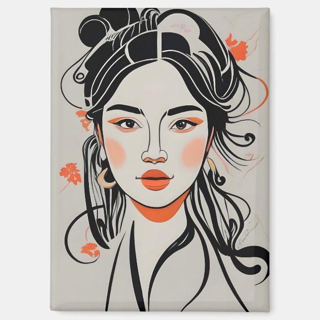 Chinesisches Mädchen, gezeichnet mit schwarzem Tin Magnet (Vorderseite)