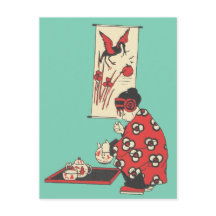 Chinesisches Mädchen mit Tea Illustration Postkart