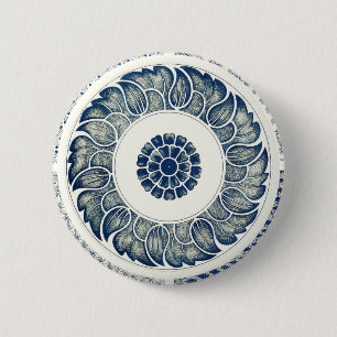 Chinesisches Medaillon: Indigoblaue Chinoiserie Button