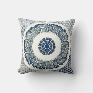 Chinesisches Medaillon: Indigoblaue Chinoiserie Kissen